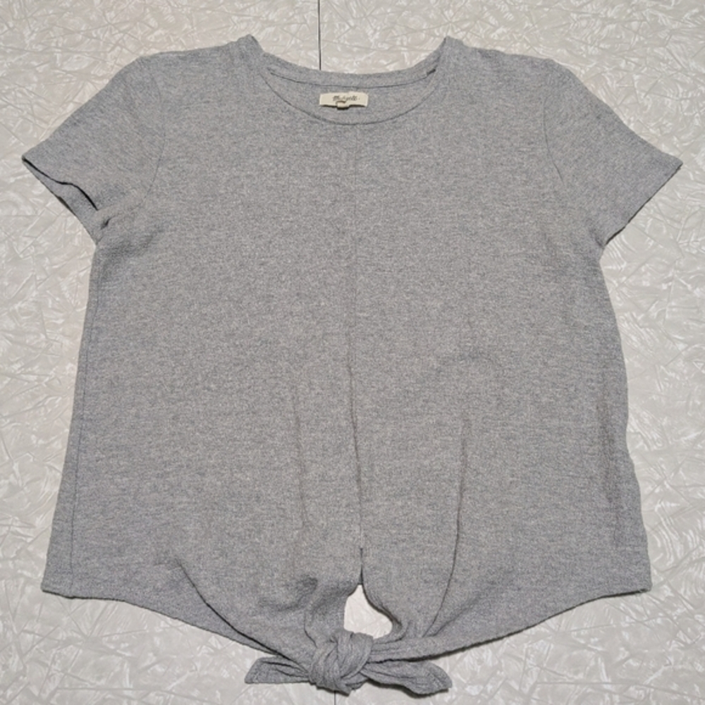 Madewell Women's Small Gray Tie Front Short Sleeve Top‎